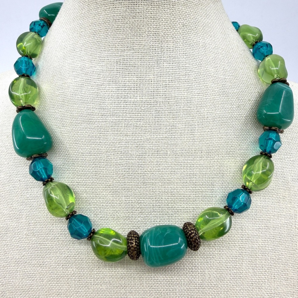 Y2K Chunky Green Statement Necklace Beaded Boho Layering Festival Jewelry Gift